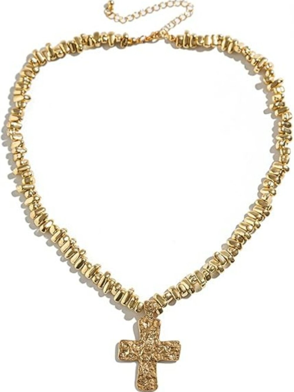 NEW Gold Chunky Cross Statement Necklace Hammered Cross Pendant Irregular Choker